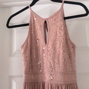Classy Lace Sequin Blush Colored Fairy Formal Dress